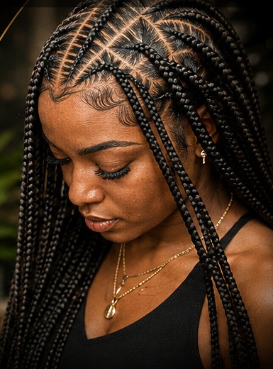 Woman wearing professionally styled African braids